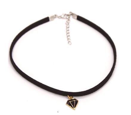 Diamant Zwart Choker - Ketting - Collier - Suède - 36 cm - 1 stuks