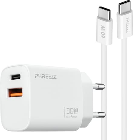 35w usb C power adapter met usb C kabel - Snellader - Met 2 poorten usb A en usb C - GaN charger - 1 meter