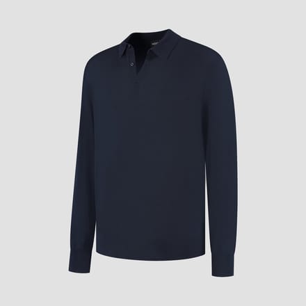 MERSO Polo – Longsleeve Trui – 100% Merino Wol – Navy Blue