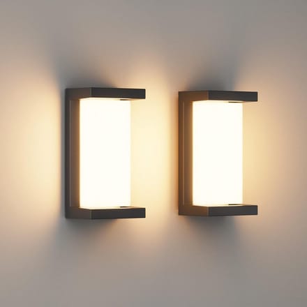 Set van 2 Moderne LED Buiten Wandlampen Zwart - IP65 Waterdicht - Warm Wit Licht 3000K