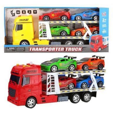 Autotransporter 1:24 met 4 auto's Voertuigen
