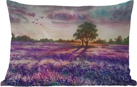 Buitenkussens - Tuin - Lavendel - Verf - Vogels - Bomen - Paars - 50x30 cm