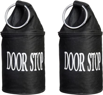 Canvas deurstopper zwart met ring - 2x - H15 cm - Deur vastzetter - Deurstop 2,7 kg