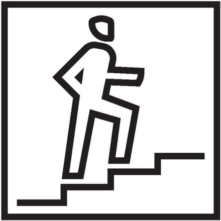 Trap omhoog sticker met persoon, wit zwart 150 x 150 mm