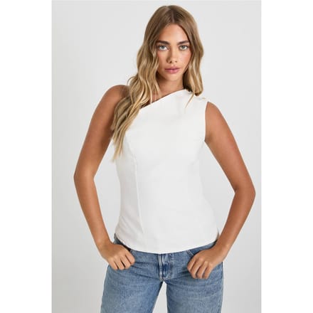 boohoo Dames Gouden knop top met one-shoulder ontwerp | White | Maat: 6