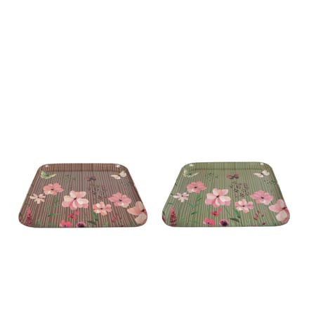 Dienblad floral 2 assorti metaal 20x20x1,5cm