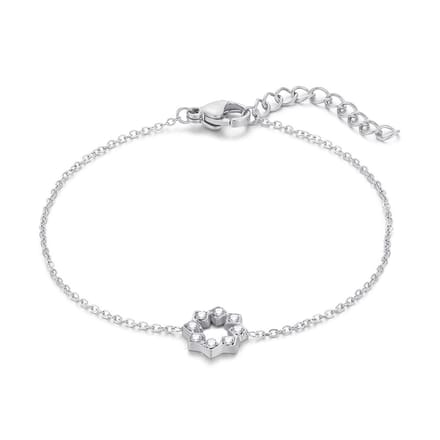 Twice As Nice Armband in edelstaal, bloem, kristallen 16cm+3cm