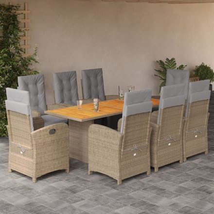 vidaXL - 9-delige - Tuinset - met - kussens - poly - rattan - beige