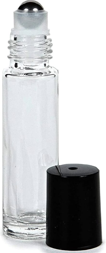 Rollerflesje Glas 10ml Leeg 1 stuk - Roll-on, Transparant Glas Rollerflesjes- RVS Bal - Helder, Zwarte Dop - Etherische Olie - Parfumrollers
