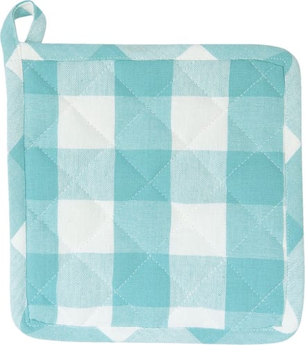 Clayre & Eef Pannenlap 20x20 cm Turquoise Katoen Vierkant Ruit Afgiet Pannenlap Afgiethulp Pannenlap