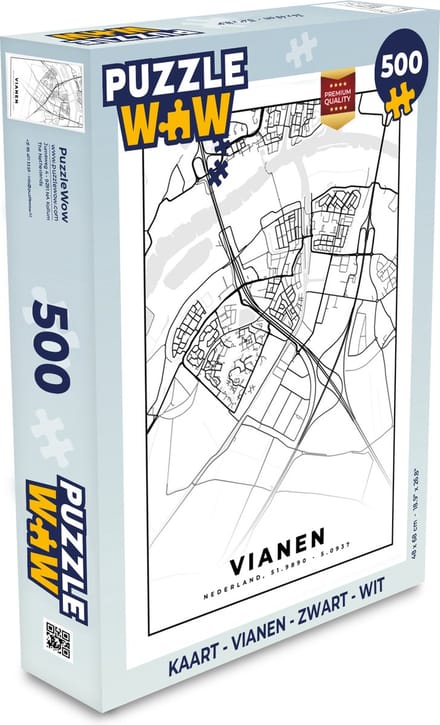 Puzzel Kaart - Vianen - Zwart - Wit - Legpuzzel - Puzzel 500 stukjes