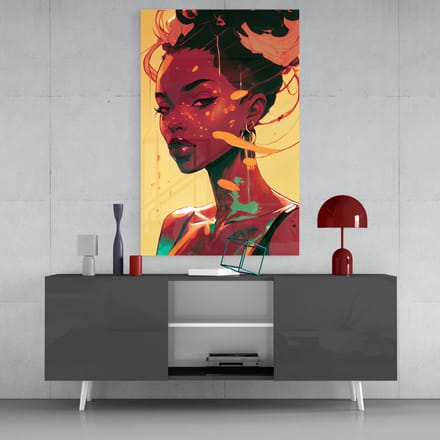 Glasschilderij - Vrouw portret - 72x46 cm