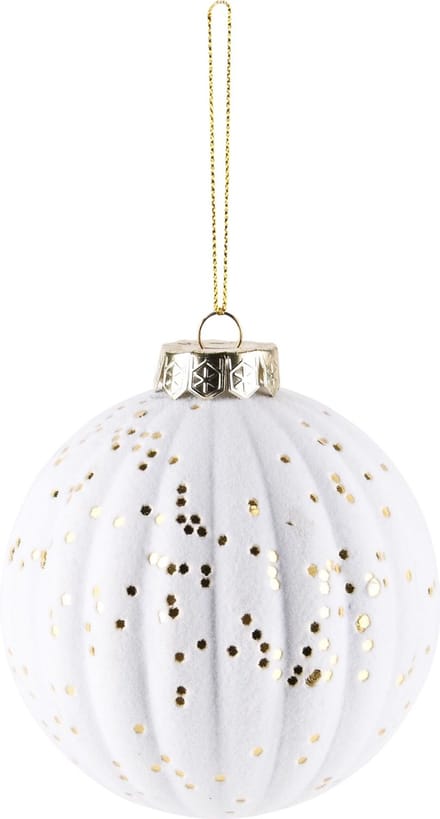 Dekoratief | Hanger bal 'Flocked', wit/goud, stof, 10x10x10cm | A245343