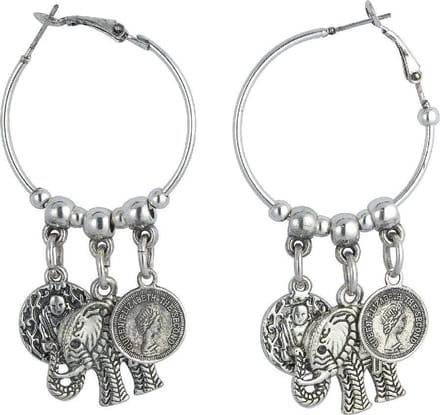 Behave - Oorbellen - Oorringen met olifant en munt hanger - 7 cm