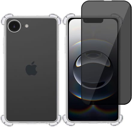 TechNow Hoesje + Privé Screenprotector geschikt voor iPhone 16e – Privacy Tempered Glass - Case Transparant