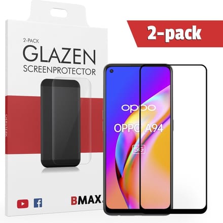 2-pack BMAX geschikt voor OPPO A94 screenprotector van gehard glas - Beschermglas - Tempered Glass - Glasplaatje - Screenprotector - Full Cover