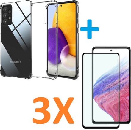 Anti-Shock silicone hoesje Transparant met 3 Pack Full Tempered glas Screen Protector Geschikt voor: Samsung Galaxy A53 5G
