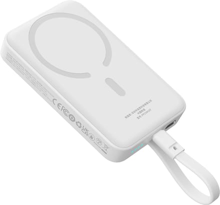 Baseus - Magnetic - Mini MagSafe 10000mAh 30W powerbank met ingebouwde USB-C kabel - wit + Baseus Simple Series USB-C - USB-C 60W 0,3m kabel