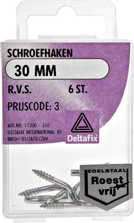 Deltafix schroefhaak r.v.s. a2 30 mm 6 st.