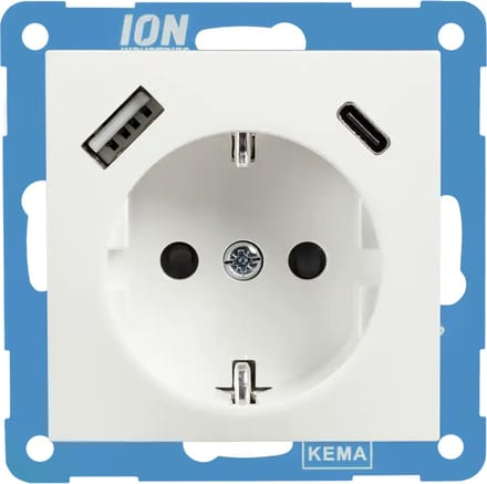 ION industries E1 stopcontact met kinderbeveiliging en USB A/C alpin wit glanzend (10.302.414) - wandcontactdoos