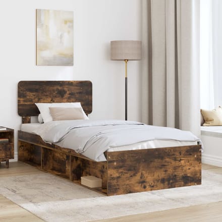 vidaXL - Bedframe - Gerookt - eiken - 90 - x - 200 - cm - Massief - grenenhout