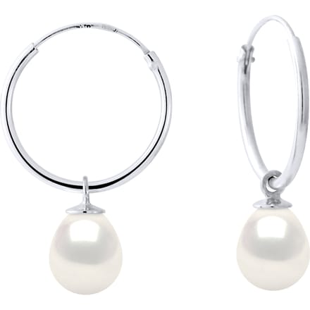 Hoop Dangle Kralen Zoetwater 7-8mm White Pears 925