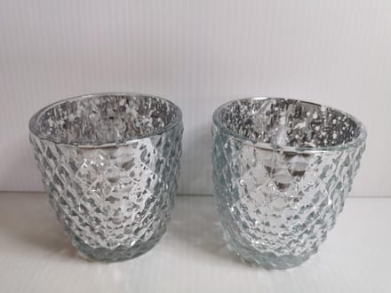 Set van 2xTheelicht Zilver 7x7,50cm Waxinelichthouder Rond Geruit