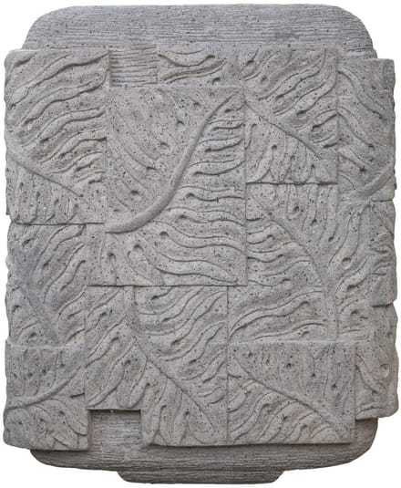 PTMD Blayd Grey Cement Palm Leaf Carving Pot Square L