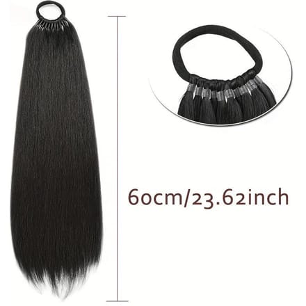 Queue de cheval synthétique lisse de 61 cm avec élastique, résistante à la chaleur, pour femme #1B black