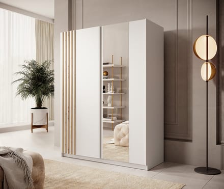 Meubella - Kledingkast Boets - Wit - Eiken - 150 cm - Met spiegel