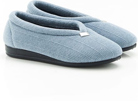 Damart - Glanzende corduroy slippers - Dames - Blauw - 41