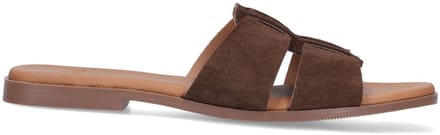 Manfield - Dames - Bruine suède slippers - Maat 42