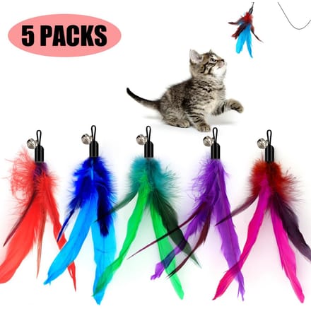 5 Pièces Jouets Plumes pour Chat Jouets Interactifs Teaser Plume de Rechange avec Clochette pour Chaton Chat Grattage Exercice Intérieur 8.3inch blue