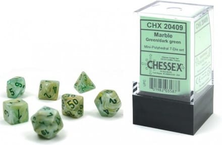 Chessex Marble Mini-Polyhedral Green/donkergroen Dobbelsteen Set (7 stuks)