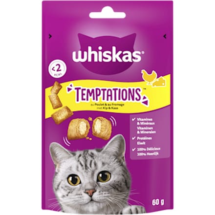 Whiskas Temptations - Verwensnacks - Kip Kaas 60 g