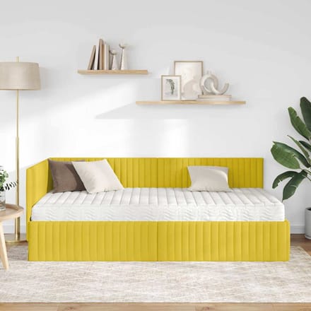 vidaXL - Hoekbedframe - met - Matras - met - hoofdeinde - 2 - st - Geel - Fluweel