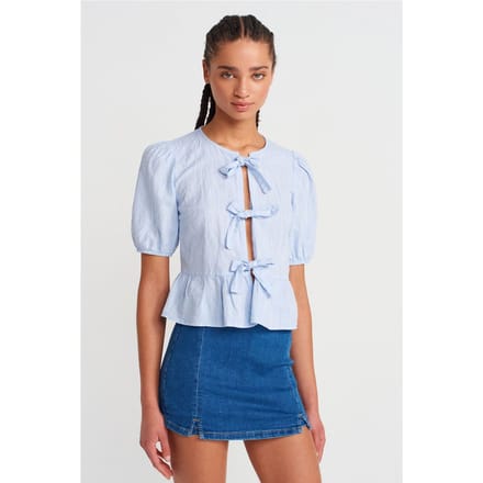 Dames Cropped Blouse Met Strikdetail