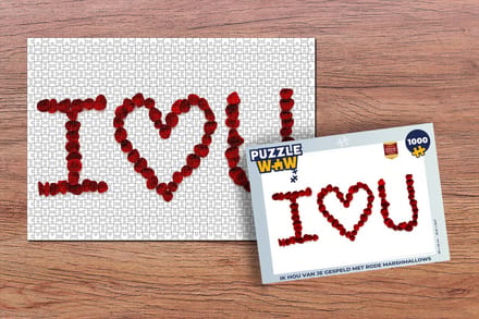 Puzzel Ik hou van je gespeld met rode marshmallows - Legpuzzel - Puzzel 1000 stukjes volwassenen
