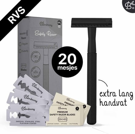 Bamboozy Safety Razor RVS + 20 scheermesjes Mat Zwart unisex mannen vrouwen Double Edge Single Blade Zero Waste Duurzaam Scheren