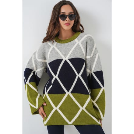 Oversized Geribbelde Trui met Ronde Hals