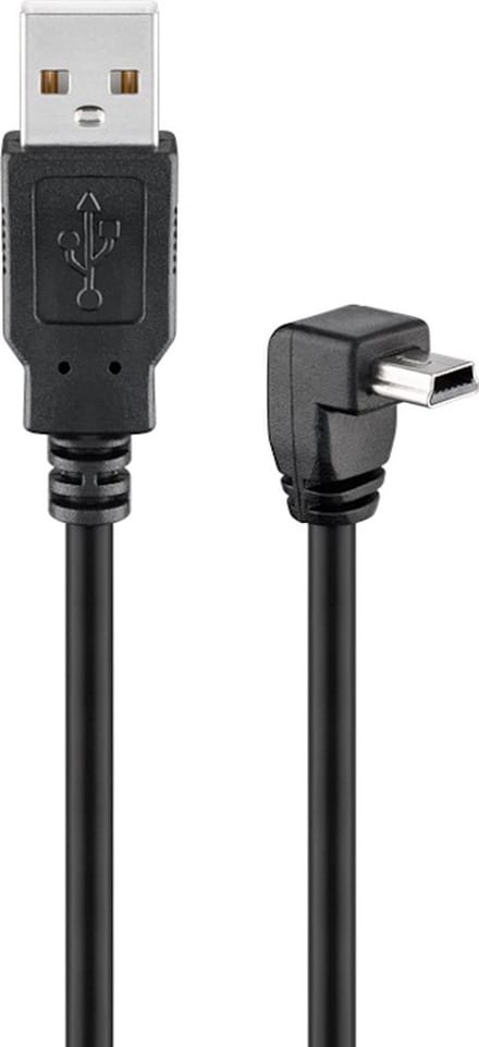 Powteq - 1.8 meter premium USB A naar mini USB kabel (haaks) - USB 2.0 - USB mini haaks