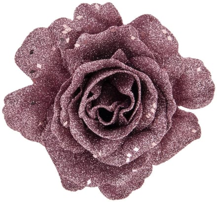 Kerstboomversiering Bloemen - 10 cm - roze glitter - op clip - ornament