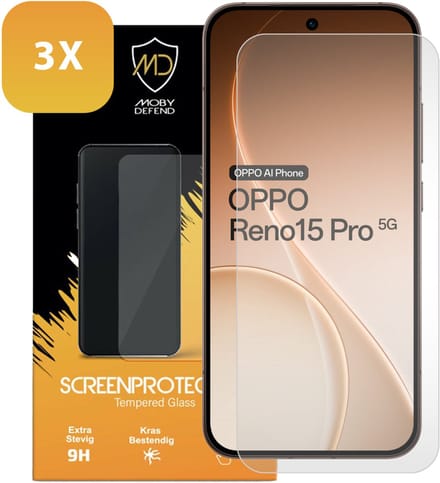 3-Pack MobyDefend Screenprotectors - Geschikt voor Oppo Reno15 Pro - Case-Friendly Screensavers - Gehard Glas