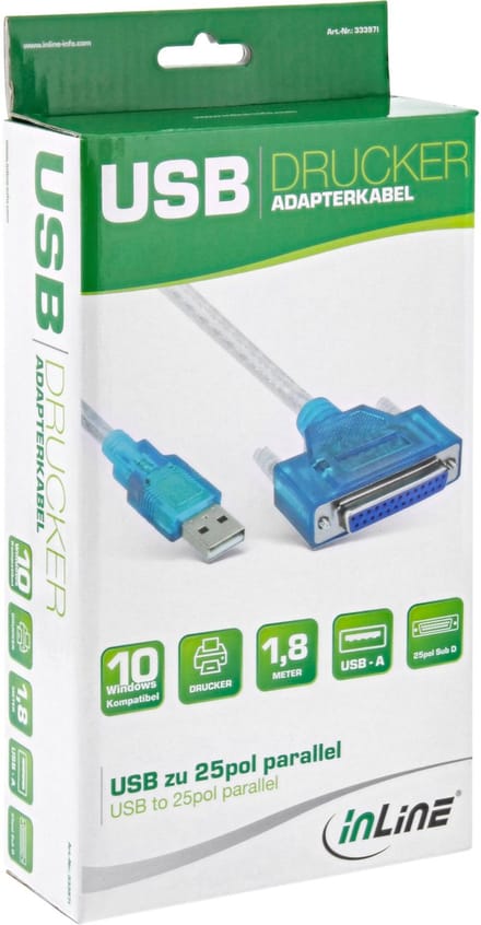 InLine® USB naar 25-pin parallelle adapterkabel, 1,8m