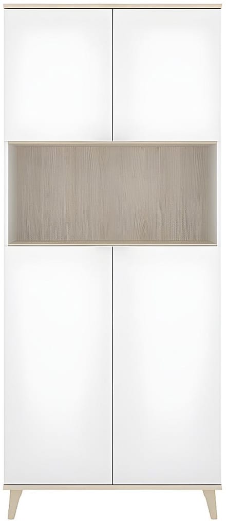 Vente-unique Keukenbuffet WAJDI - 4 deuren en 1 nis - Wit en eiken