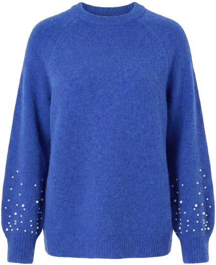Studio Untold - Dames - Trui classic model sierkraaltjes ballonmouwen - Blauw - Maat 42+
