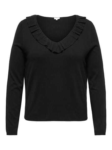ONLY CARMAKOMA - CARLUIS LS V-NECK RUFFLE PULLOVER KNT - Dames - Gebreide truien