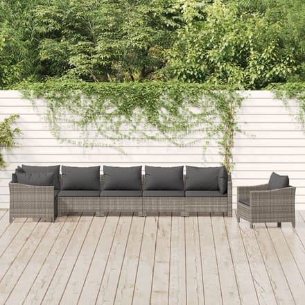 vidaXL - 7-delige - Loungeset - met - kussens - poly - rattan - grijs