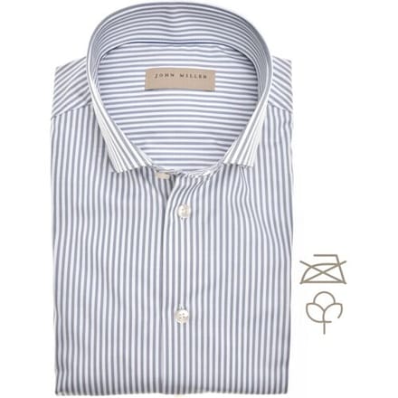 John Miller Overhemd Fine Striped Cotton Non-Iron Button-Down Midden Blauw / male