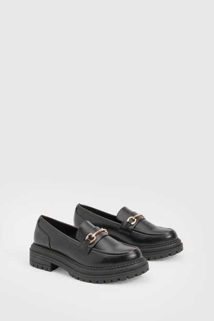 boohoo Dames Chunky Bar Trim Loafers | Black | Maat: 5